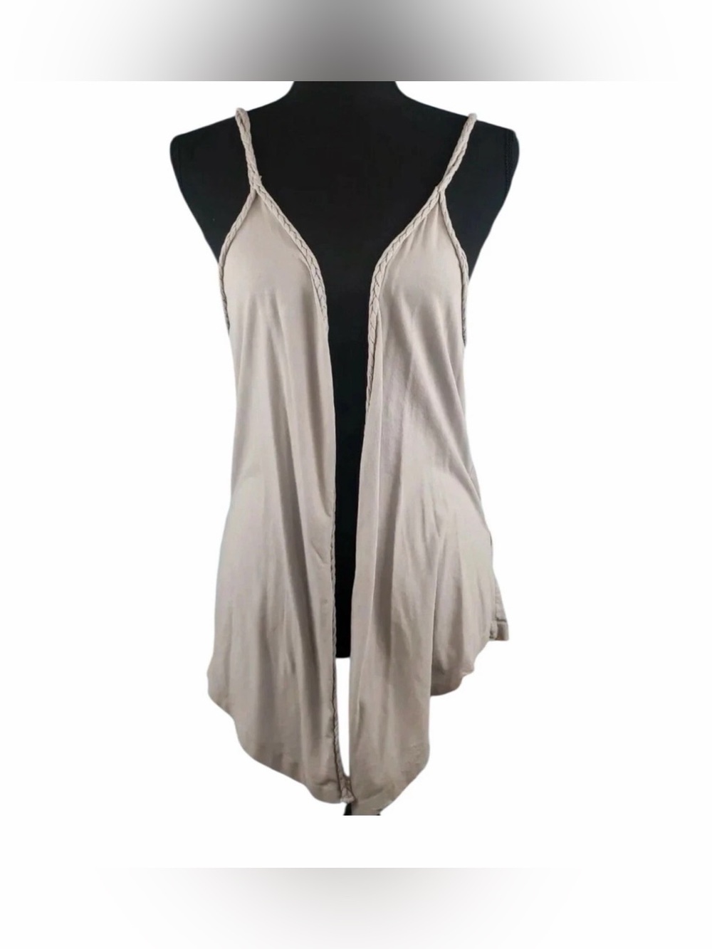 Open-Front Gray Tank Top with Braided Straps